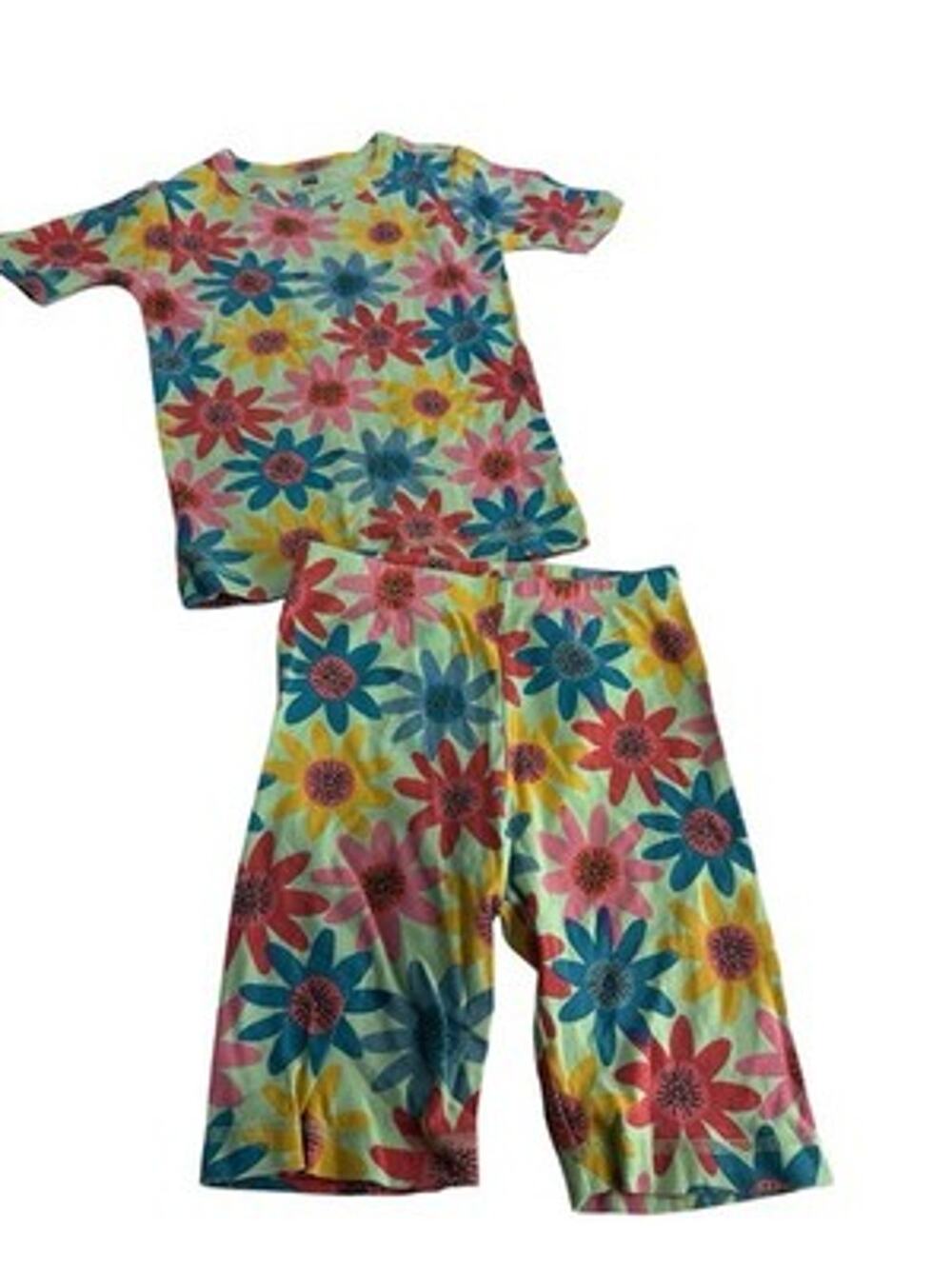 tea collection girls 2 piece floral cotton knit pajamas shorts set Size 8